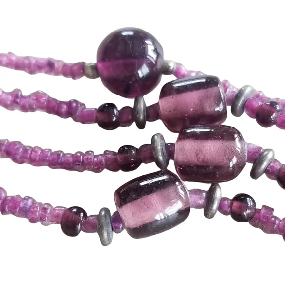 Vintage 1970s Amethyst Glass Bead Necklace - Picture 4 of 8